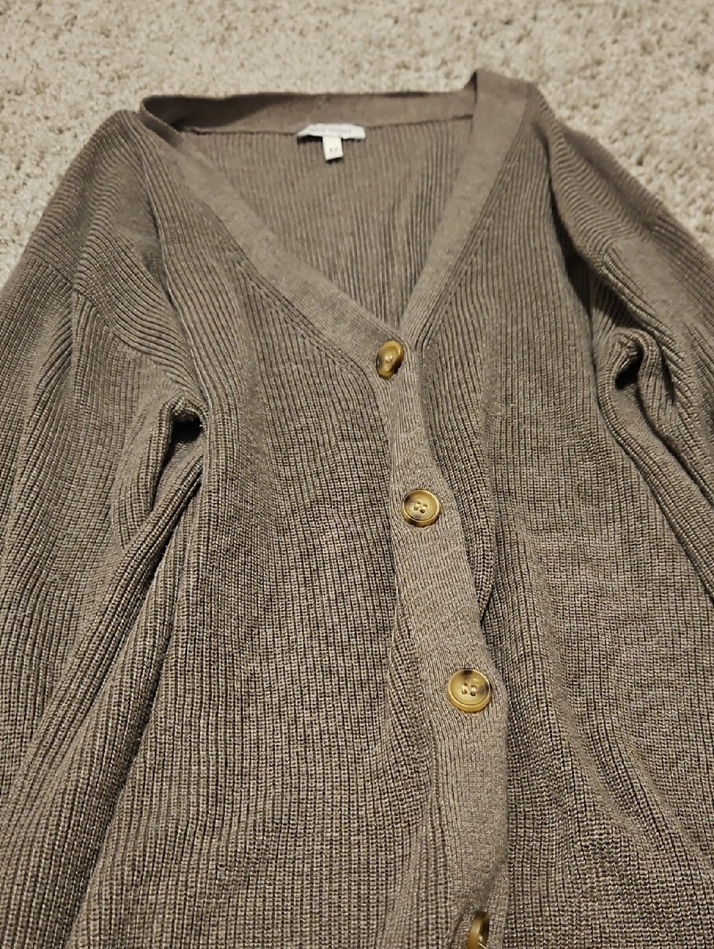 Women's Taupe Ribbed Button-Up Cardigan Sweater